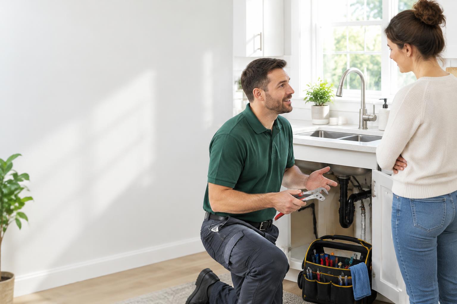A professional serving a customer in plumbers